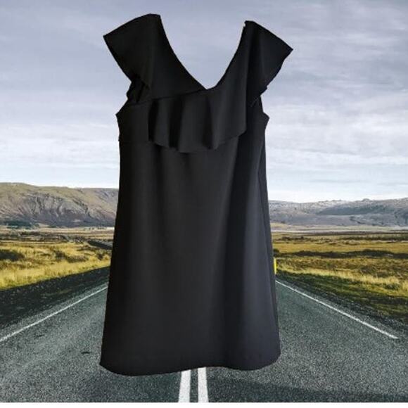 Carole Wren 8 Polyester blend stretch black cap sleeve shift mini cocktail dress - Picture 1 of 1